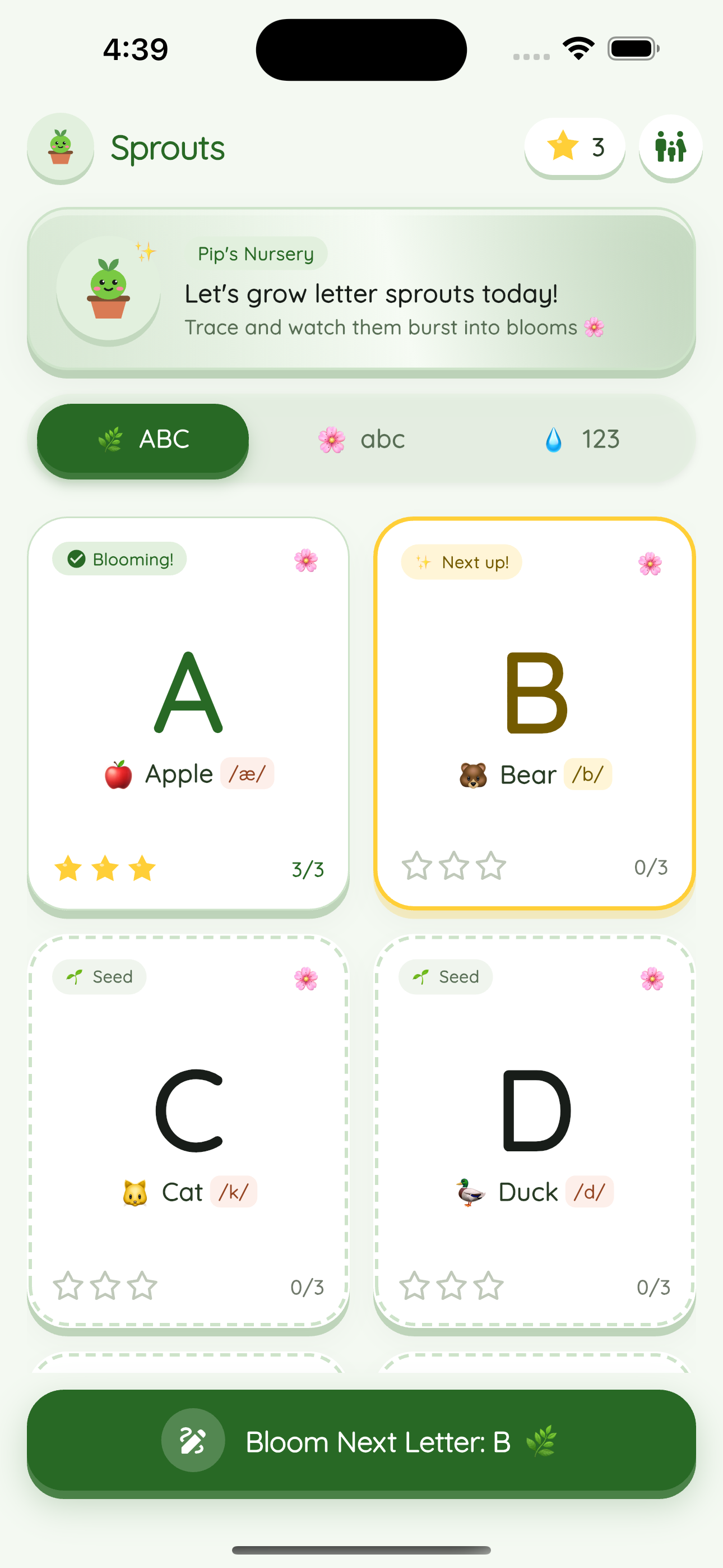 1. Showing a List of Letters Screen - Enchanted Garden